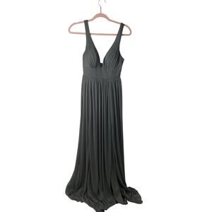 Azazie Steel Grey V-Neck Pleated Bridesmaid Dress Size C / Size 6-8